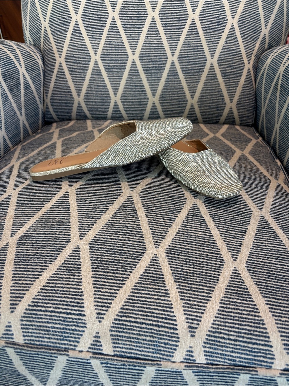 INC International Concepts Silver Glitter Slip-On Mules
